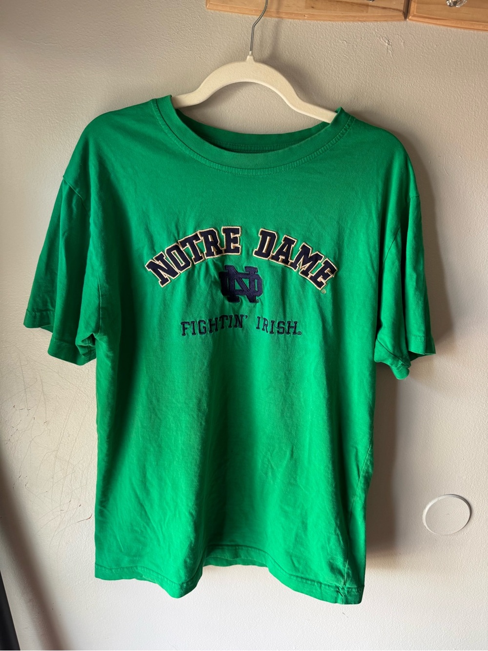 Notre Dame Fighting Irish Embroidered Stitched T Shirt Mens Large Kelly Green